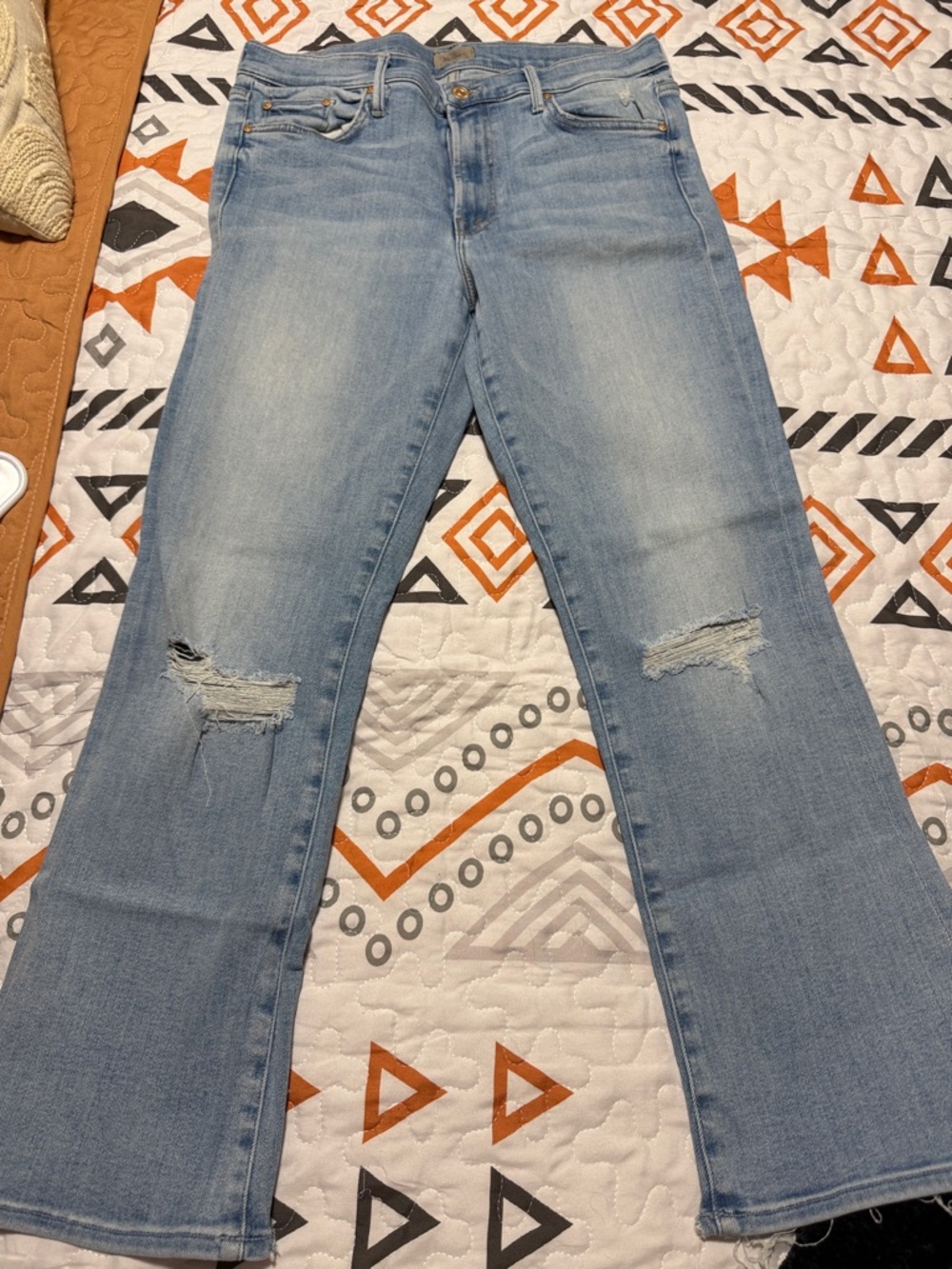 MOTHER Light Blue Distressed Flare Jeans